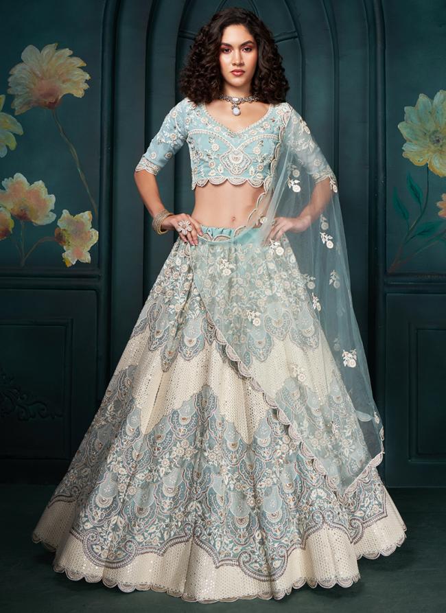 Georgette  Sky Blue Wedding Wear Embroidery Work Lehenga Choli